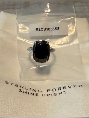 Sterling Forever Black Cushion-Cut Stone Sterling Ring size 8